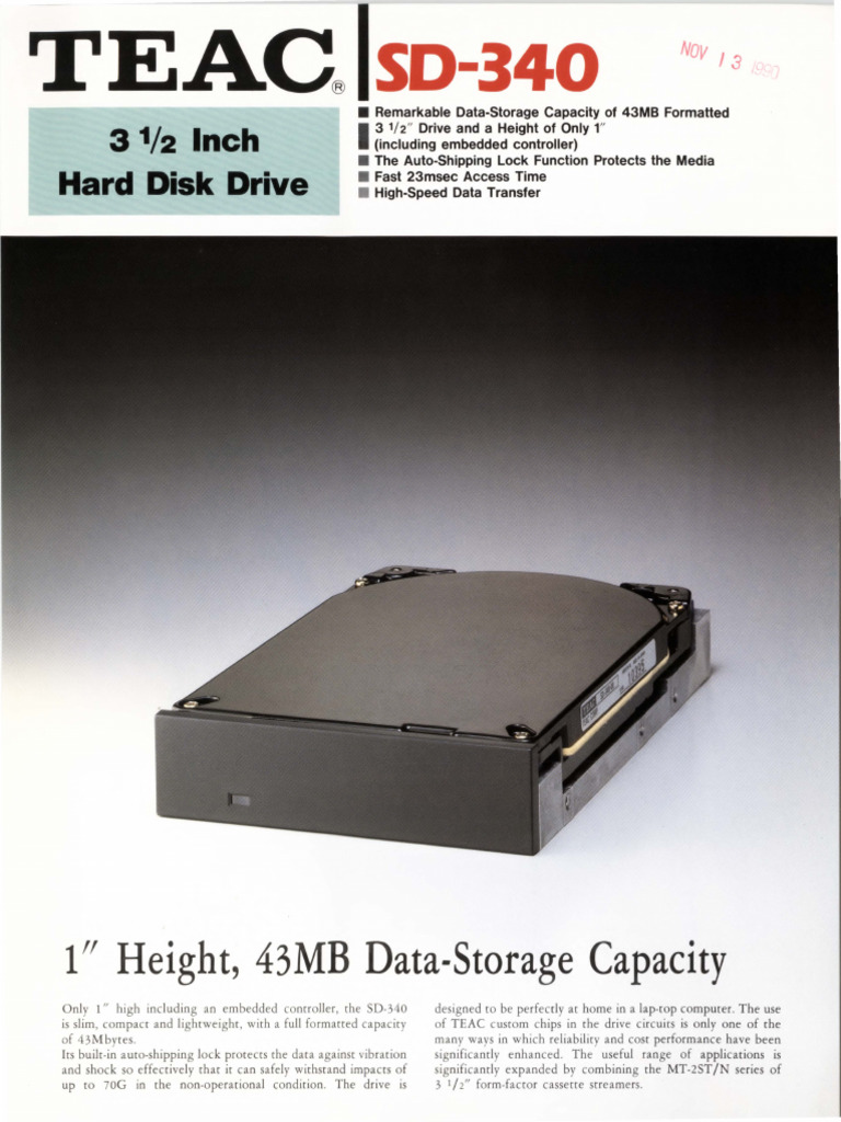 SD-340_Brochure_1990 | PDF | Hard Disk Drive | Disk Storage