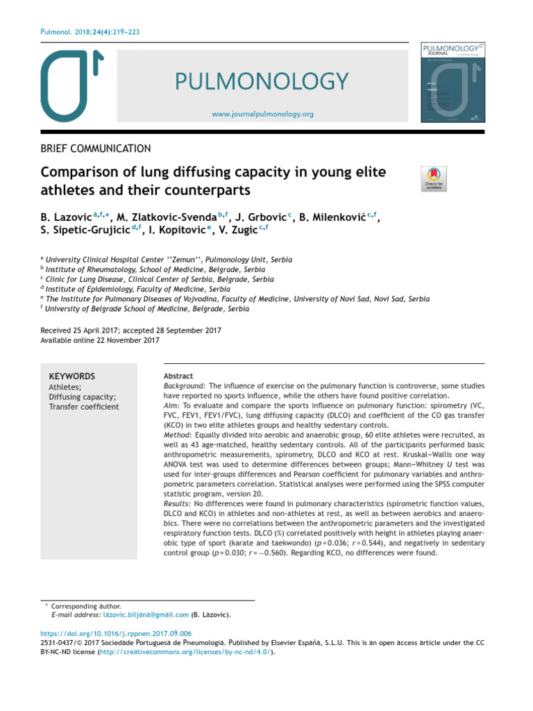 Comparison of Lung Diffusing Capacity in Young Elite Athletes and Their ...