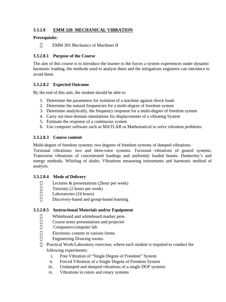 00 Emm 320 Mechanical Vibration Prerequisite | PDF | Mechanical ...