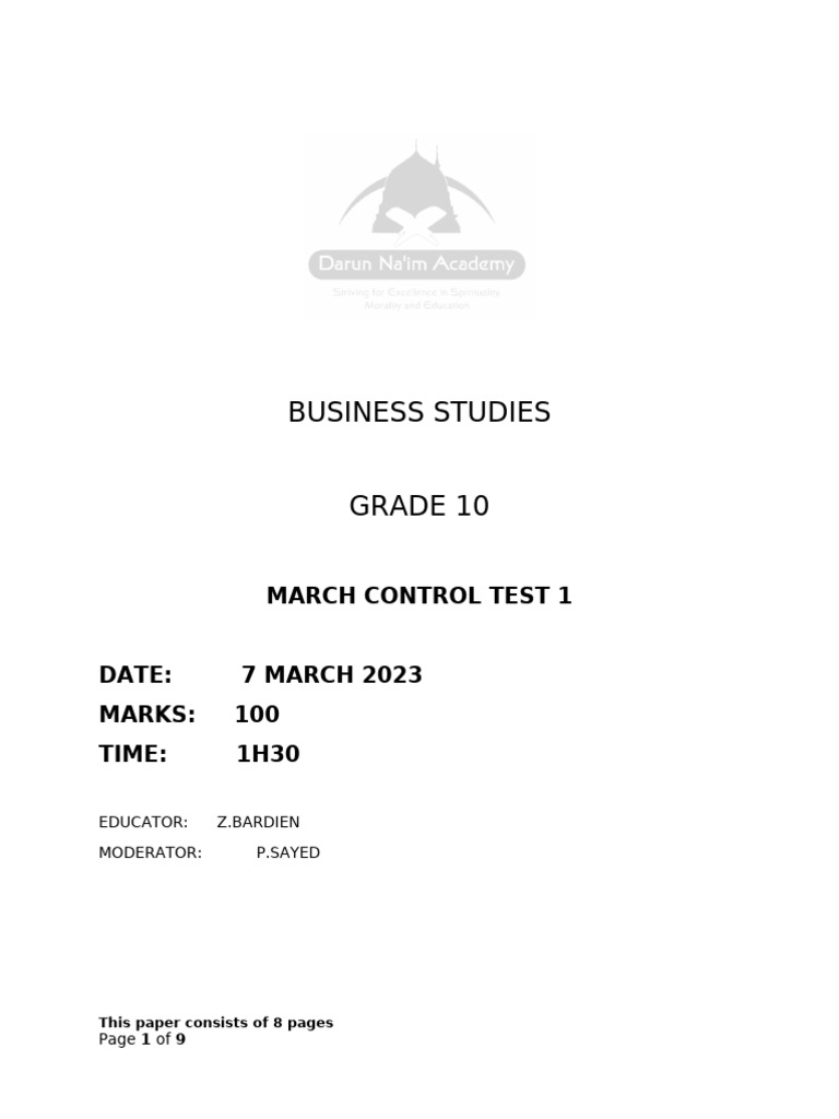 Control Test 1_March 2023 | PDF | Economies | Business