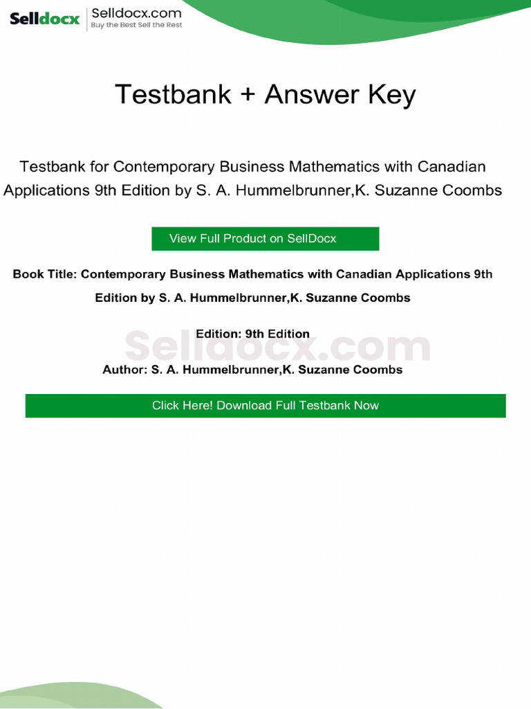 Contemporary Business Mathematics With Canadian Applications 9th ...