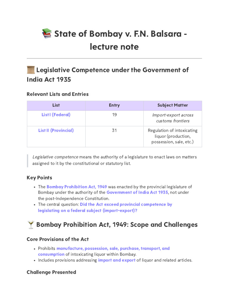 State of Bombay v. F.N. Balsara - Lecture Note ...
