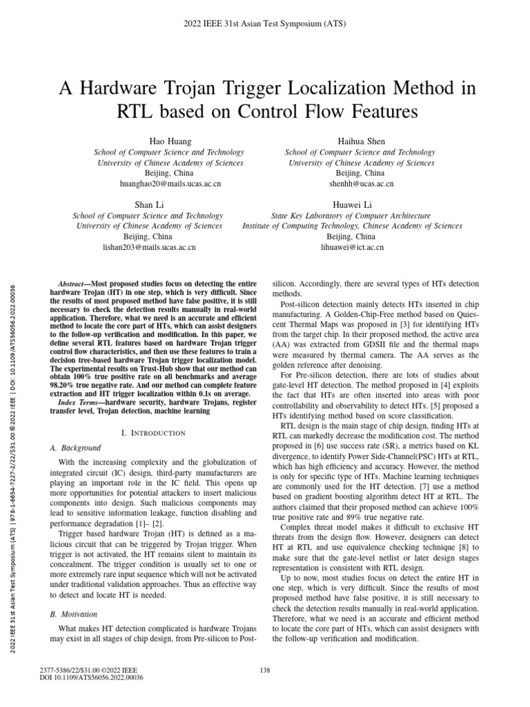 A Hardware Trojan Trigger Localization Method in RTL Based on Control ...