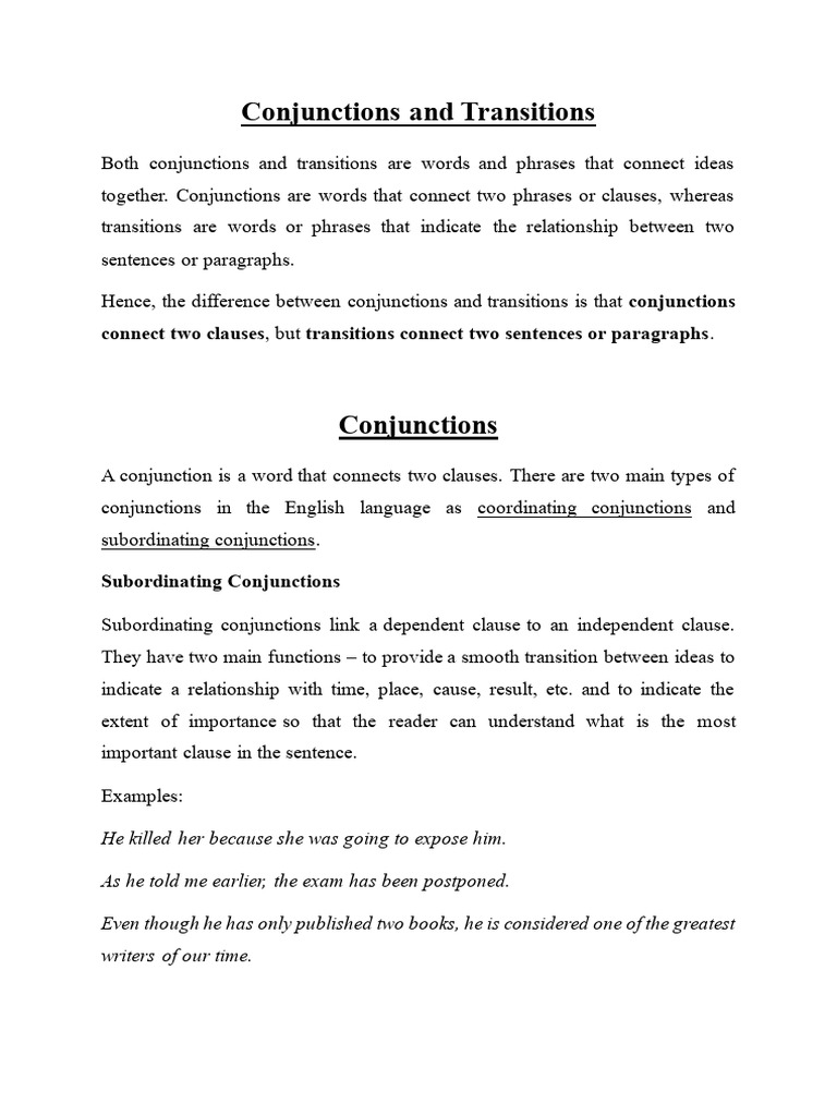 Conjunctions and Transitions-Introduction | PDF | Semantic Units ...