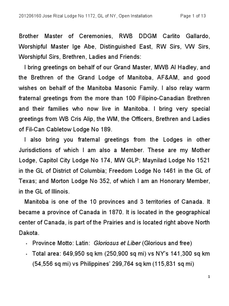 Speech Ubon Freemasonry Masonic Lodge Free 30day Trial Scribd