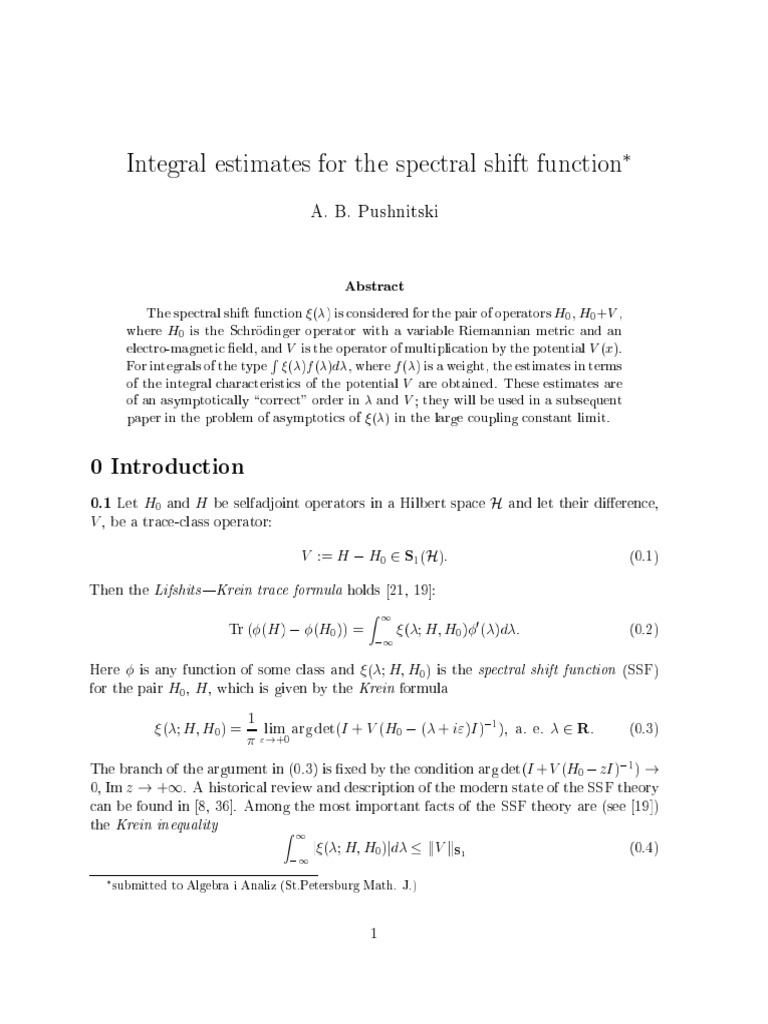 Integral Estimates for the Spectral Shift Fun c Tio | PDF | Theorem ...