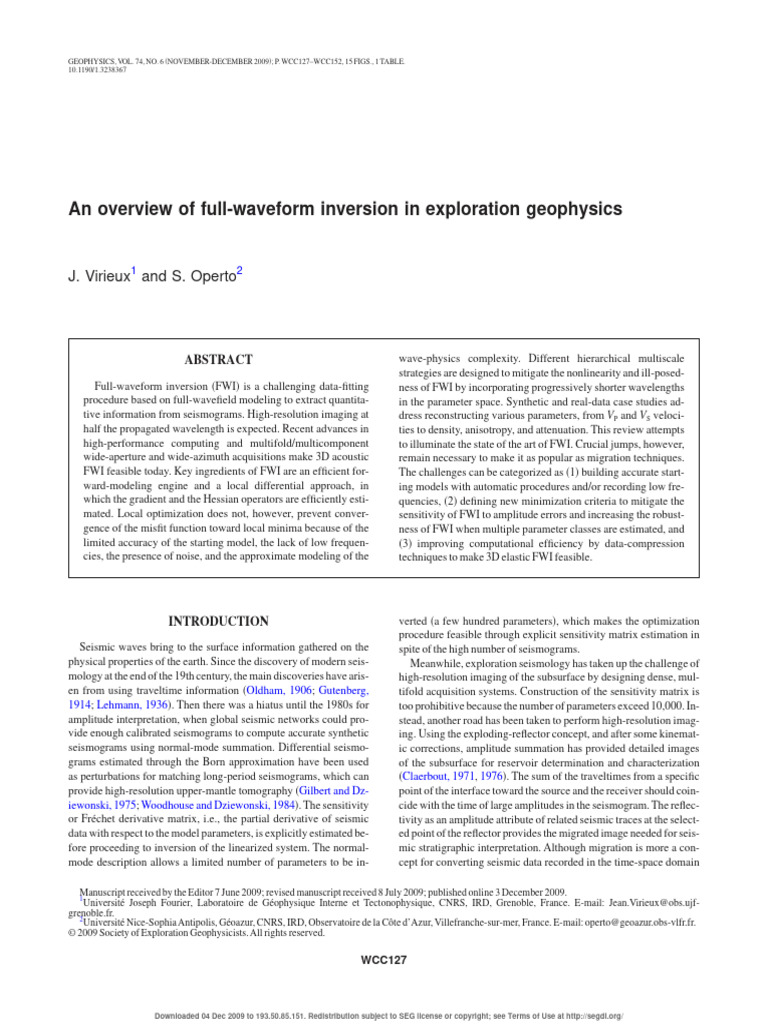 An Overview of Full Waveform Inversion in Exploration 59sei7fzvh | PDF ...