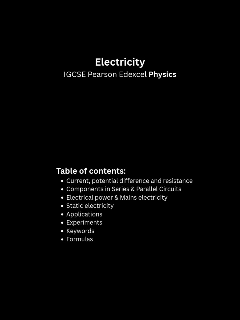 Electricity IGCSE Pearson Edexcel Physics | PDF | Electrical Resistance ...
