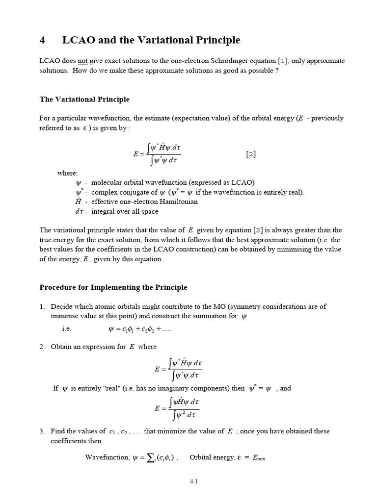 4 LCAO and the Variational Principle | PDF | Molecular Orbital ...
