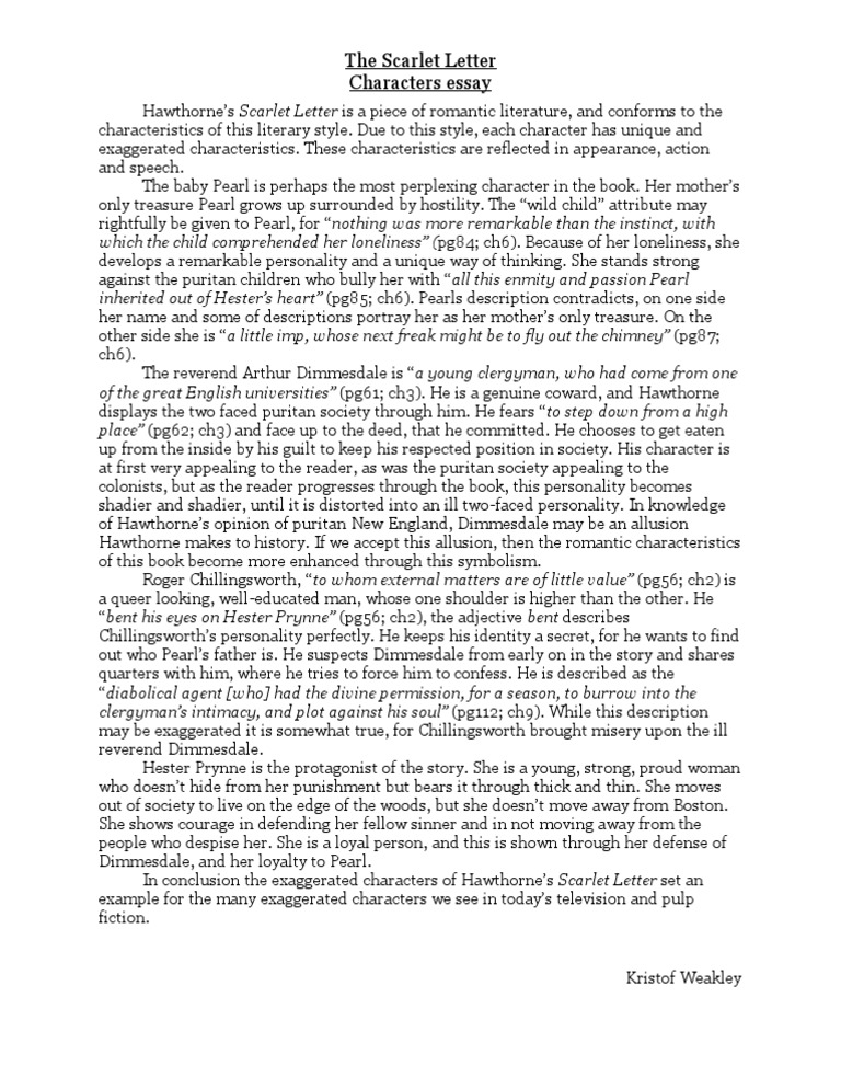 Scarlet Letter Character Descriptions Essay PDF The Scarlet Letter