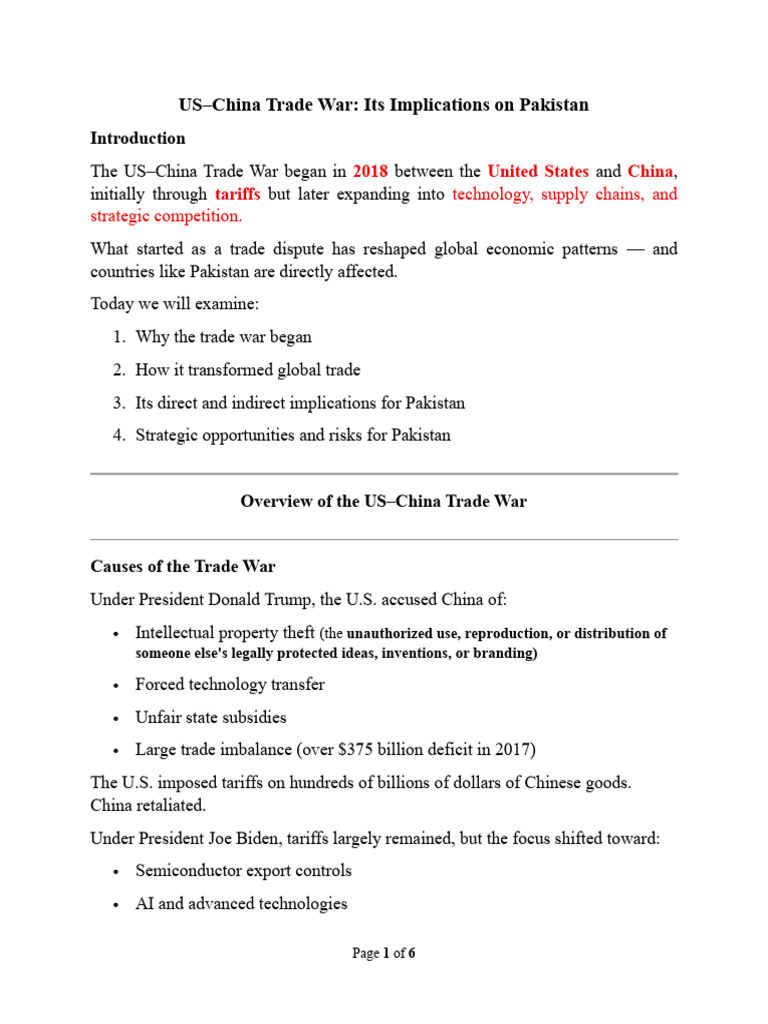 US - China Trade War | PDF | Pakistan | China