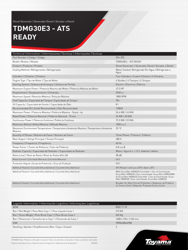 Ty - 254-205 - Tdmg30e3 - Ats Ready - DS - M - R01 | PDF
