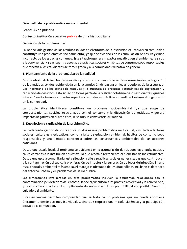 Desarrollo de La Problemática Socioambiental | PDF | Residuos | Comunidad