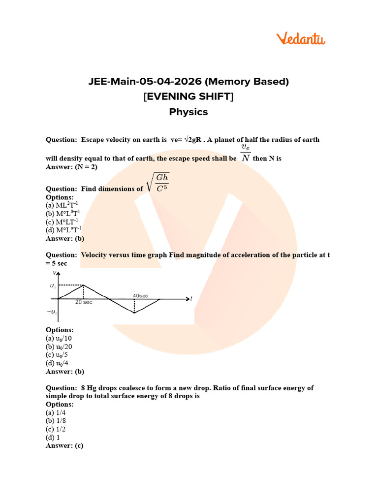JEE Mains 2026 April 5 Shift 1 Question Paper | PDF | Denaturation ...