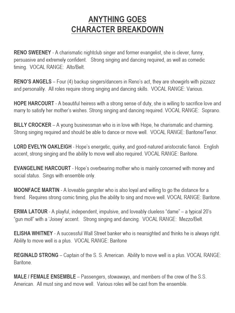 Character Breakdown | PDF