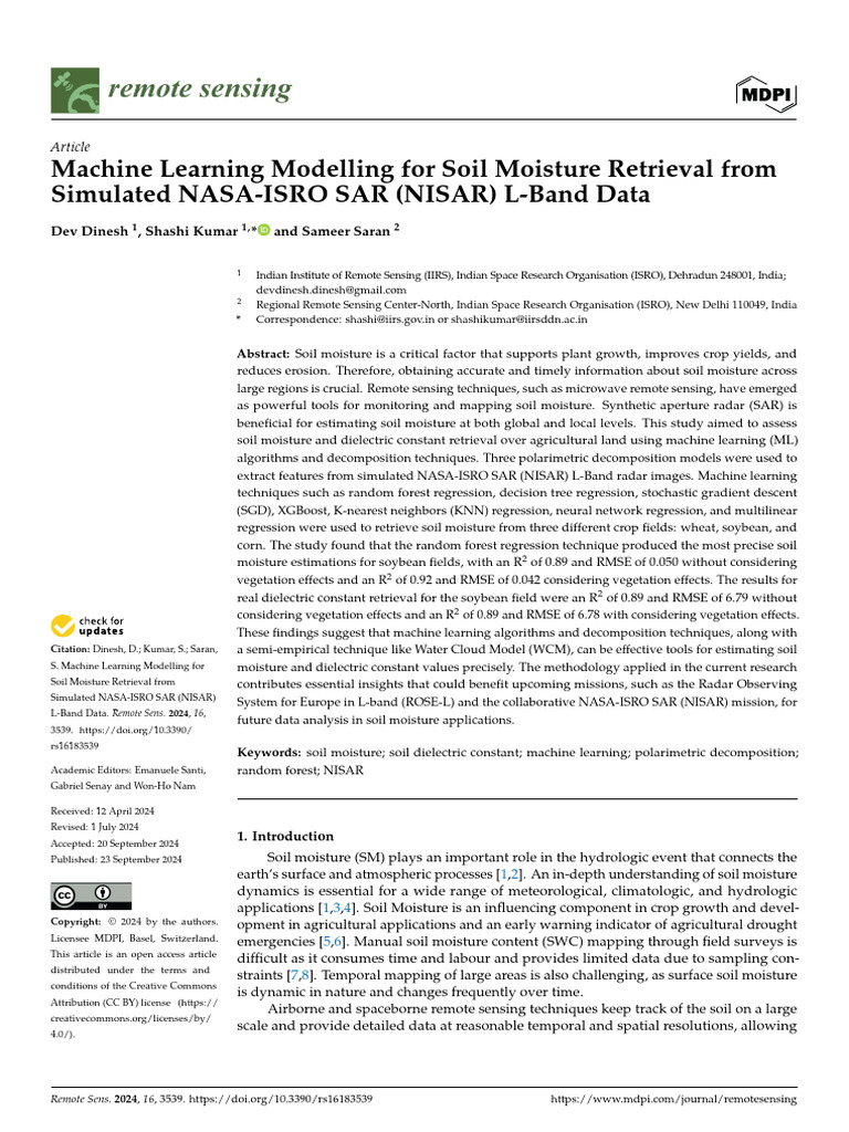 Machine Learning Modelling for Soil Moisture Retrieval From Simulated ...