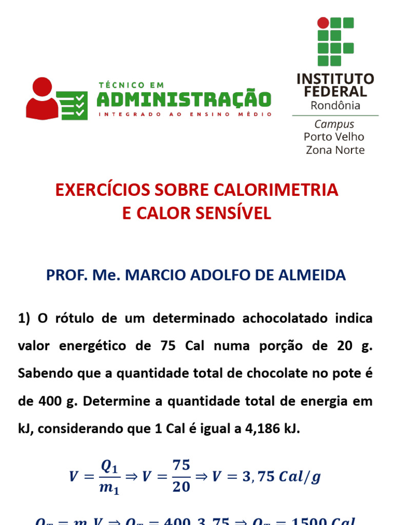 Exercícios Sobre Calorimetria e Calor Sensível - 260331 - 192103 | PDF ...