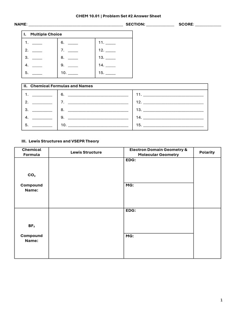 CHEM 10.01 Prob Set 2 Answer Sheet | PDF | Chemical Polarity | Physical ...