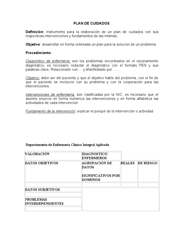 Plan de Cuidados de Enfermería | PDF | Enfermería | Ciencias de la Salud