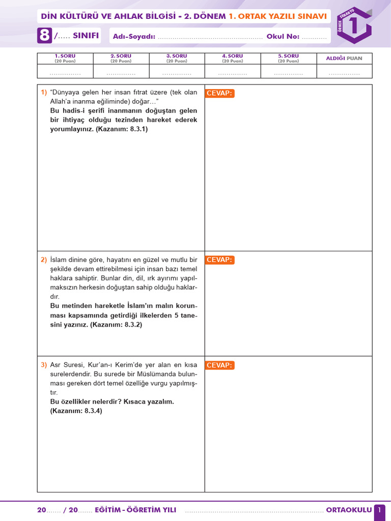8 din ornek yazili_2_1 (01-04) 14 MART | PDF