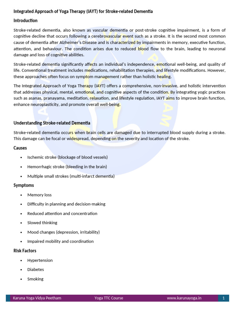 Integrated Approach of Yoga Therapy (IAYT) for Stroke-related Dementia ...