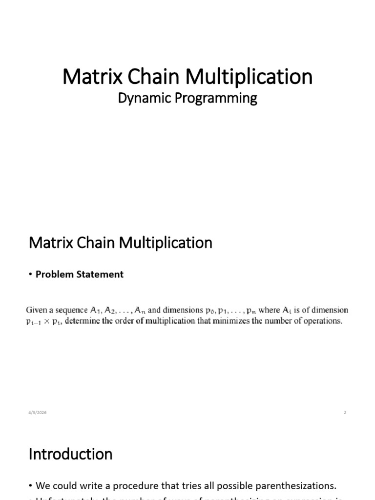 Matrix Chain Multiplication | PDF | Dynamic Programming | Multiplication