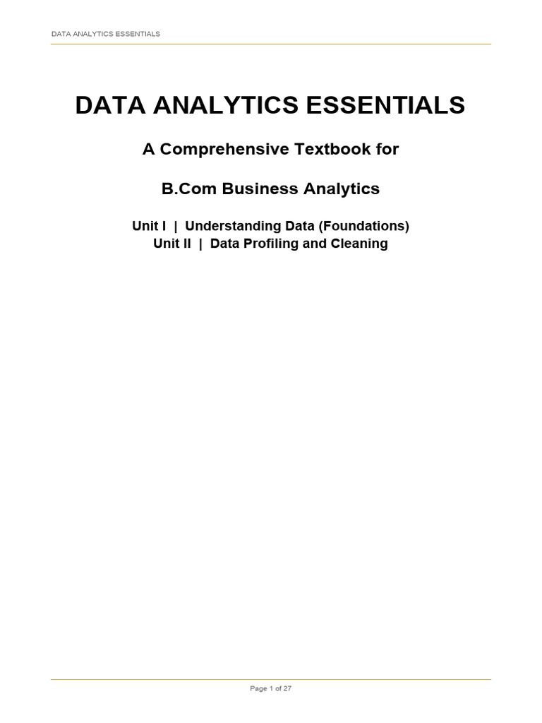 DATA ANALYTICS ESSENTIALS Unit i& II | PDF | Databases | Data Model