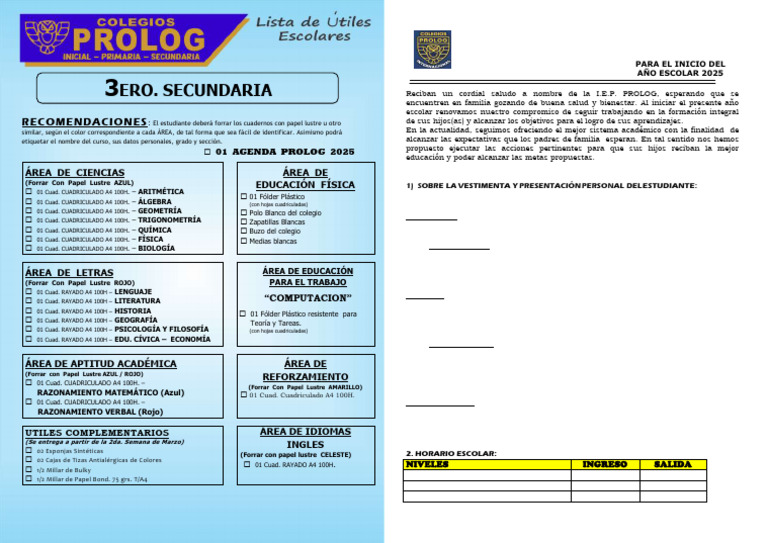 2025 e Lista 3ro Secundaria 2enone | PDF | Moda | Ropa
