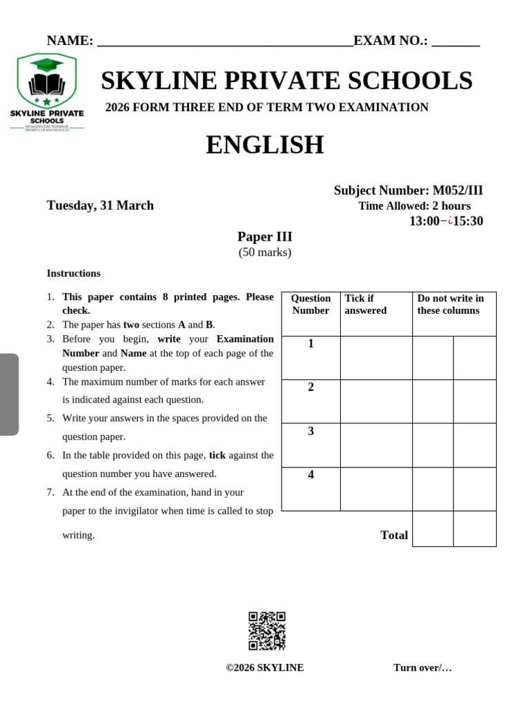 Form 3 English Paper III | PDF
