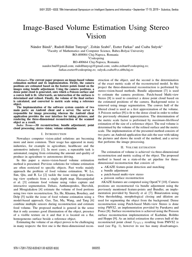 Image-Based Volume Estimation Using Stereo Vision | PDF | Computing