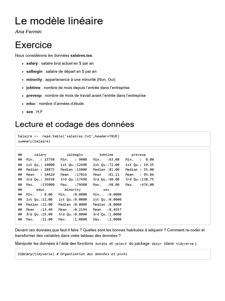 Le modèle linéaire | PDF | Régression linéaire | Algorithmes