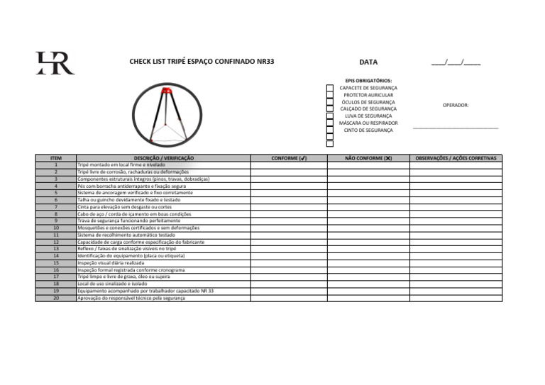 Checklist Tripé Espaço Confinado NR33 | PDF