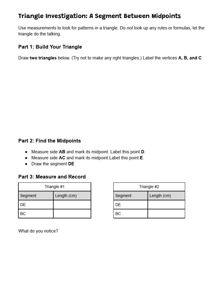 Triangle Midsegment Exploration | PDF