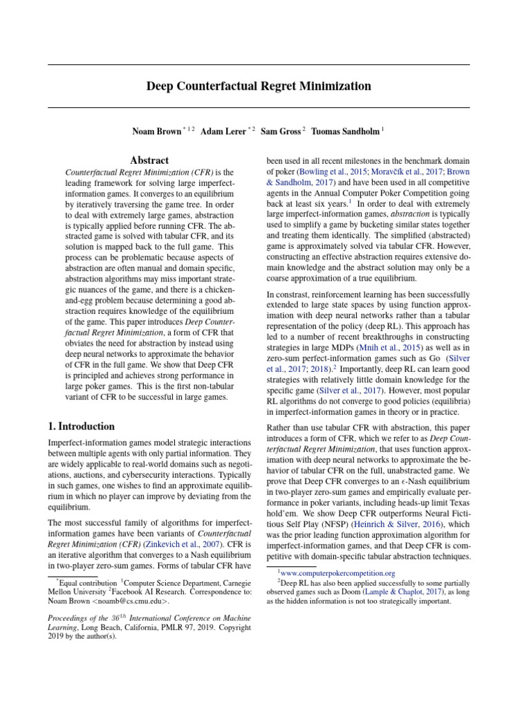 Deep Counter Factual Regret Op Tim is at i On | PDF | Applied ...