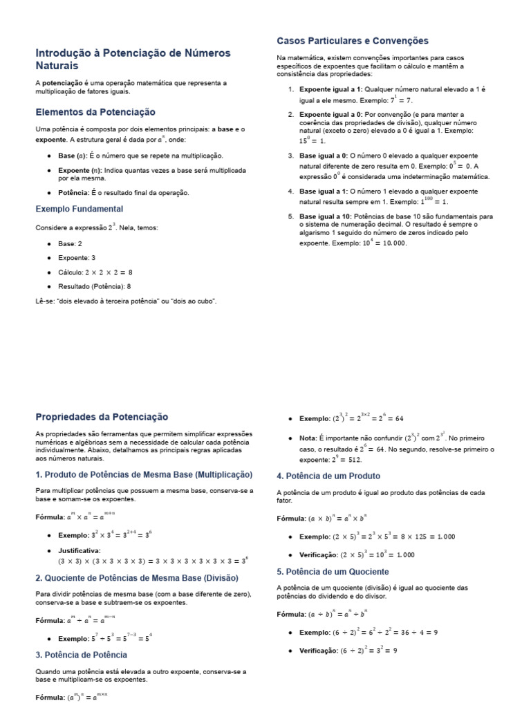 1 - Potenciação de Números Naturais - Conceitos, Propriedades e ...