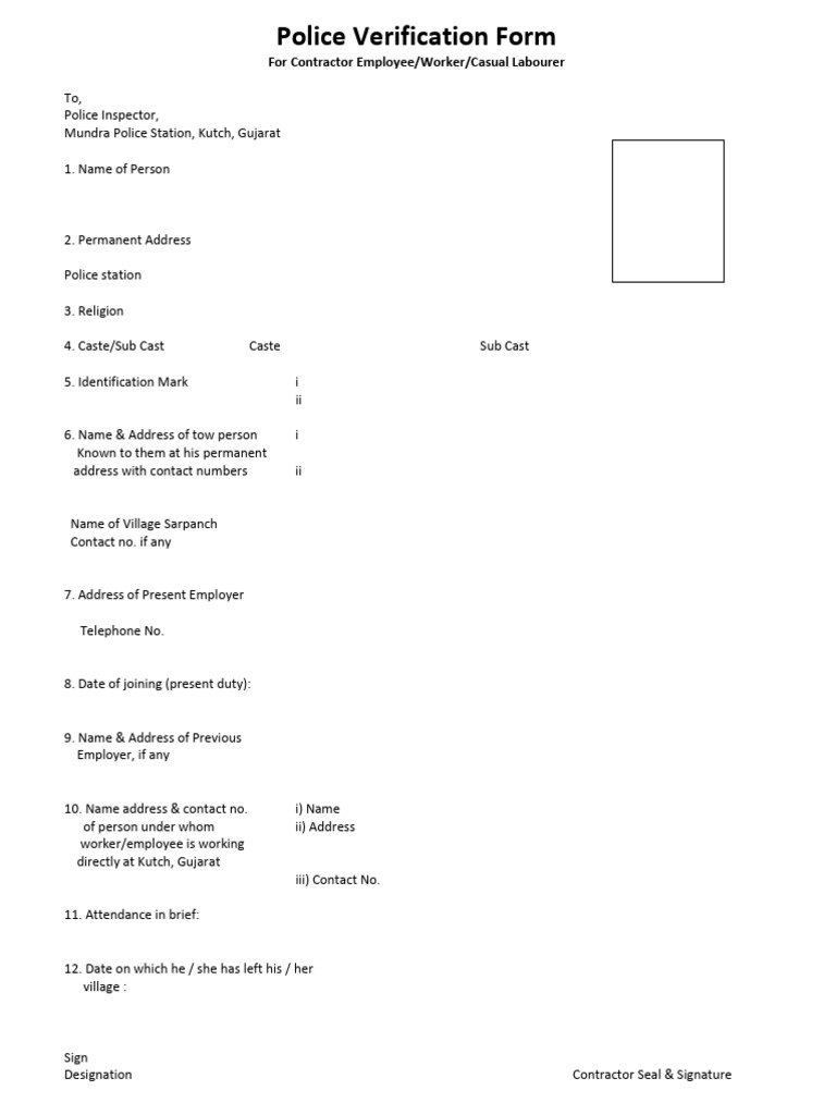 Police Verification Form | PDF