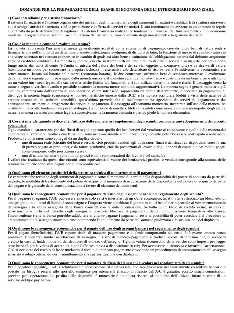 Domande e Risposte Intermediari Finanziari | PDF