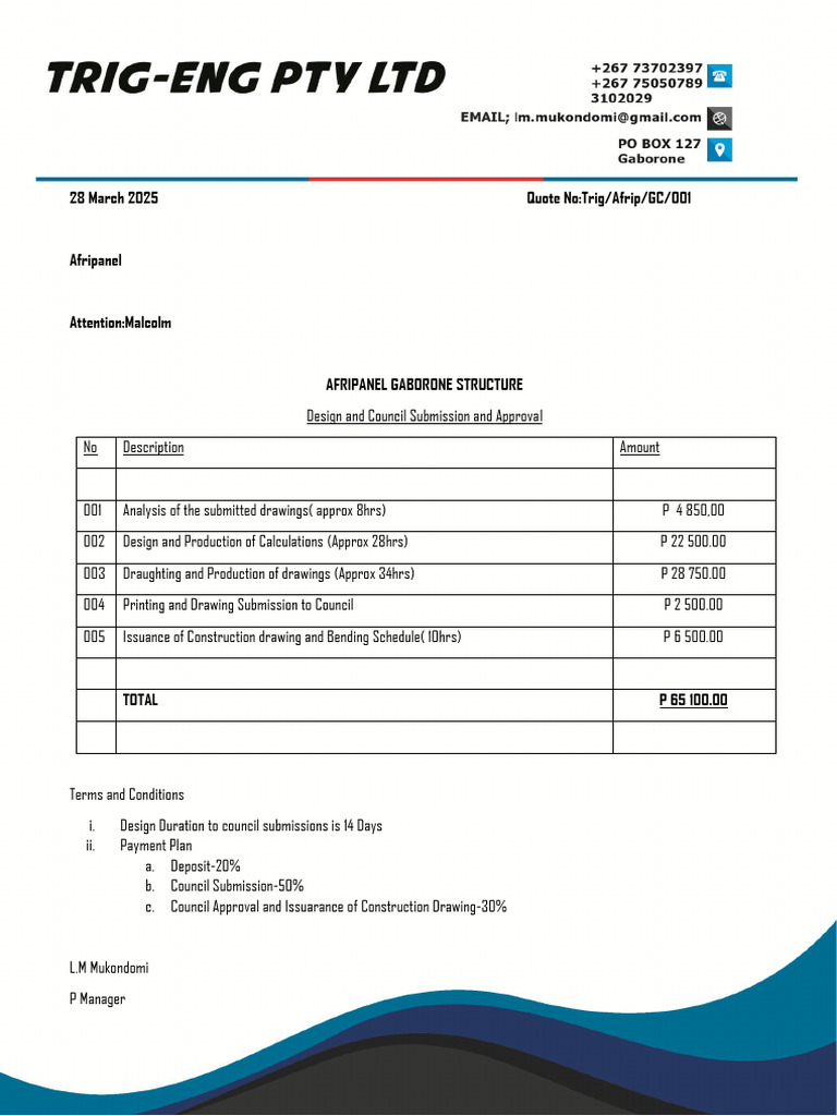 Afripanel Gaborone Structure-Design Quotation | PDF