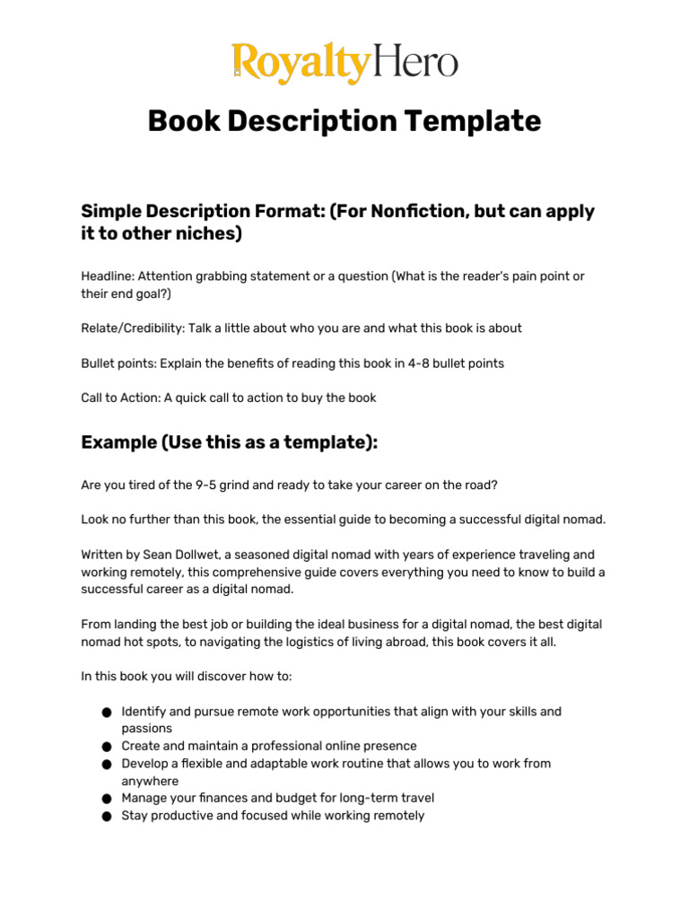 Copy of 7 Day Book Challenge - Book Description Template | PDF