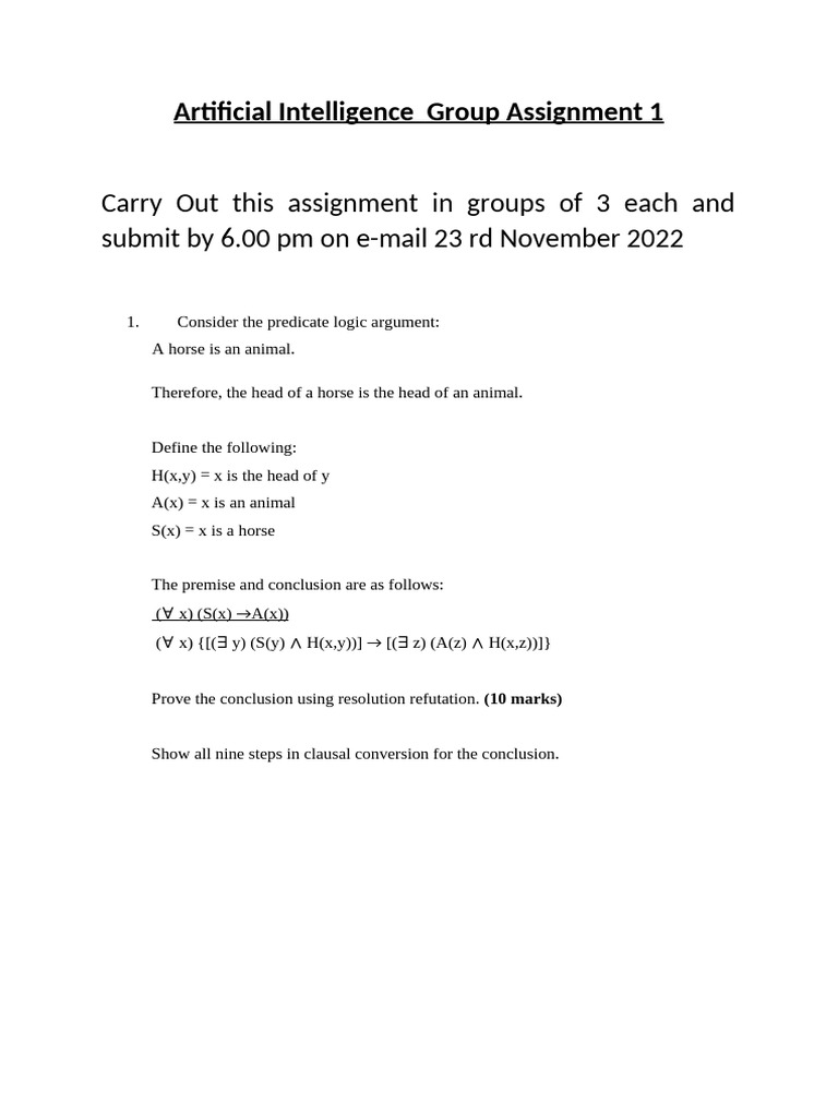 Artificial Intelligence Group Assignment 1 | PDF