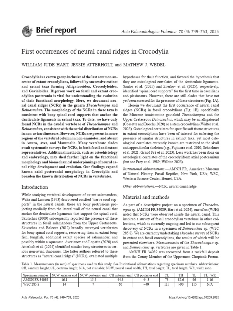 Hart et al 2025 neural canal ridges in crocodylians | PDF | Vertebra ...