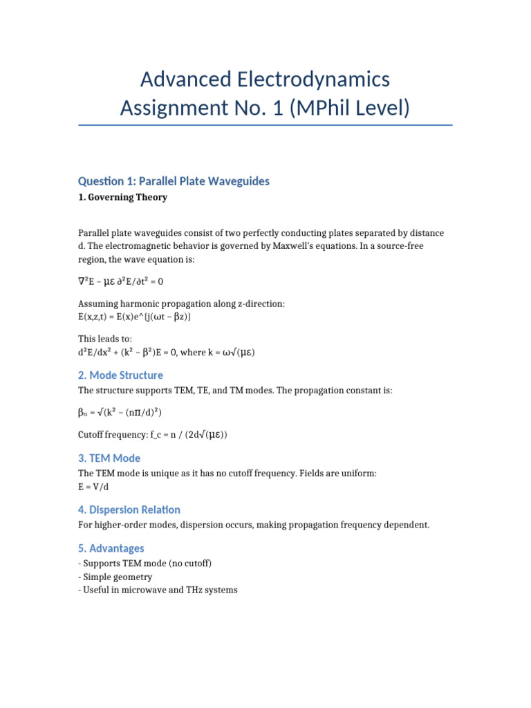 MPhil Advanced Electrodynamics Assignment | PDF