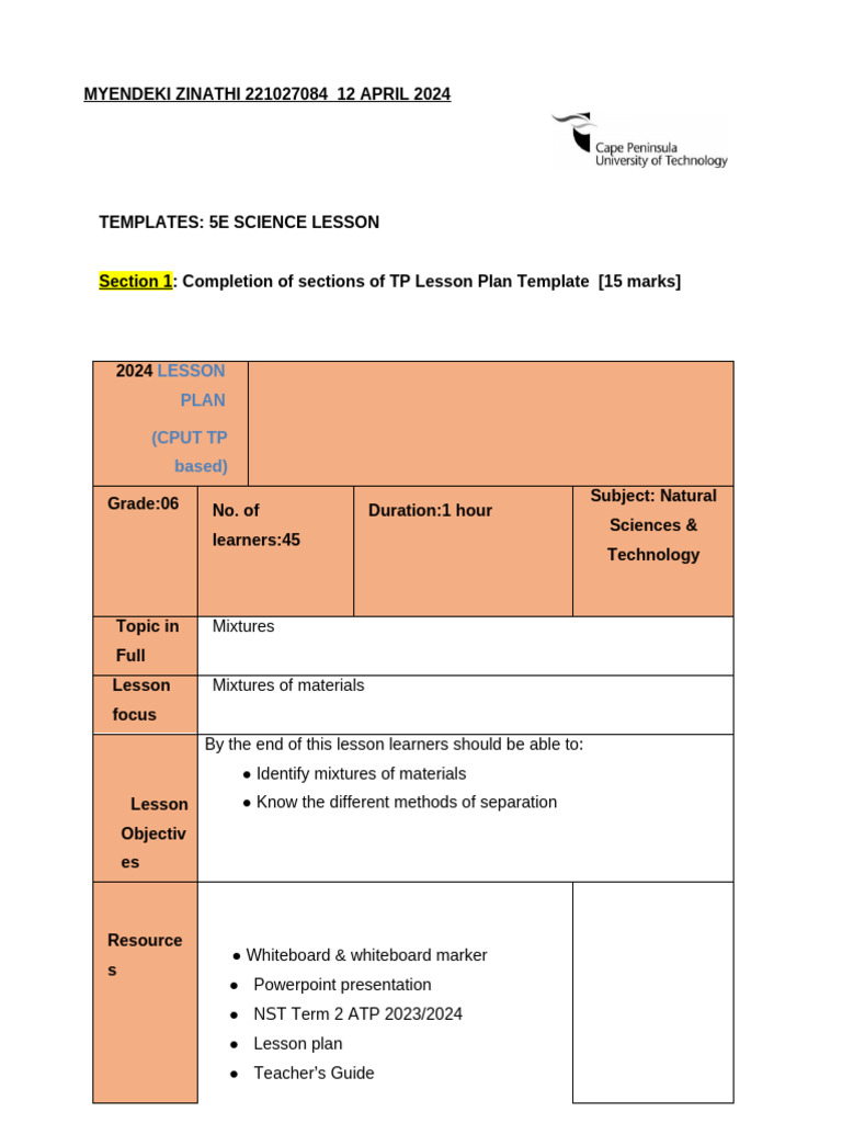 5E Lesson Plan Example-1 | PDF | Mixture | Filtration