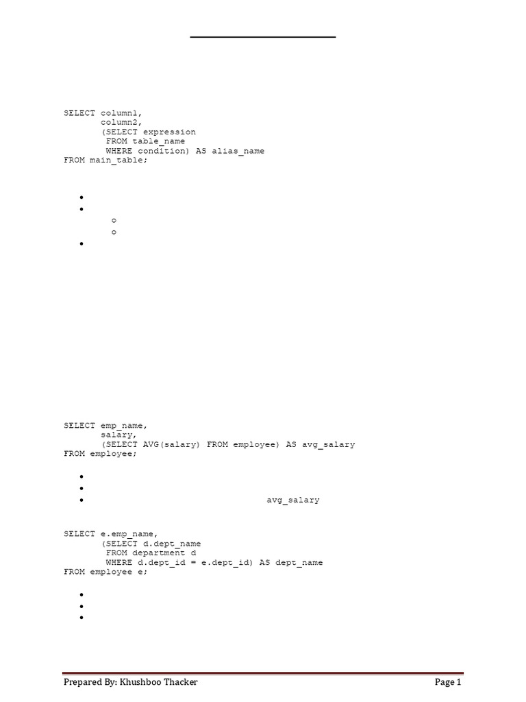 Attribute List Subquery | PDF | Databases | Data Management