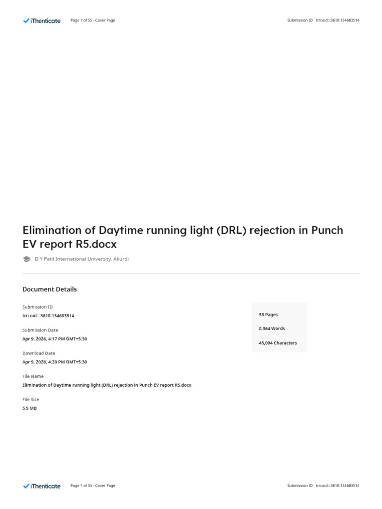 Elimination of Daytime Running Light (DRL) Rejection in Punch EV Report ...