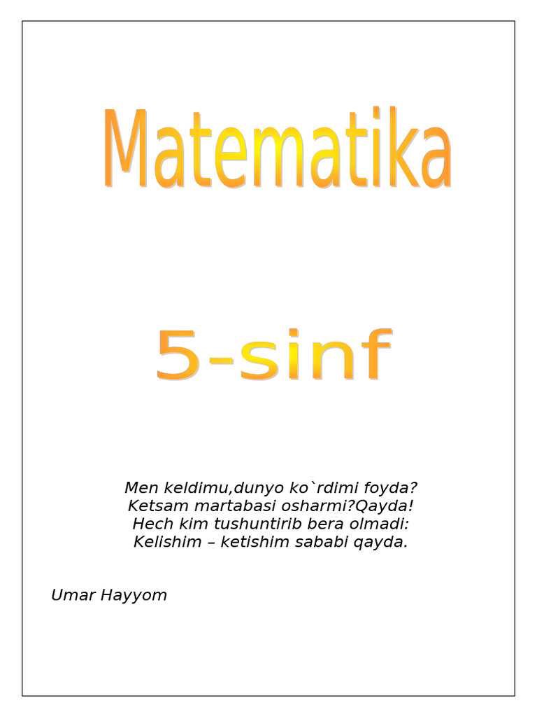 5 Sinf Matematika Fanidan Metodik Qol | PDF