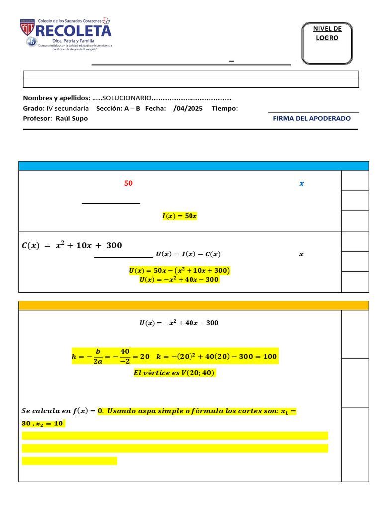 IV SEC - EV-FORM 2 - REG - I SEM (SOLUCIONARIO) | PDF | Función ...