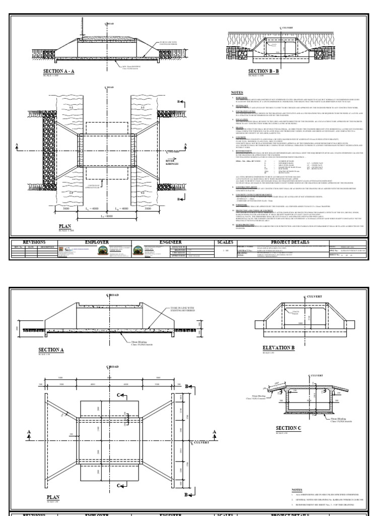 Single Cell 5.0m X 2.5m Box Culvert Drawings | PDF | Concrete | Materials