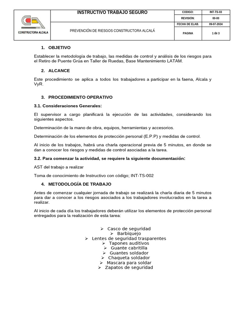 Int-002 Retiro Puente Grua Taller de Ruedas | PDF
