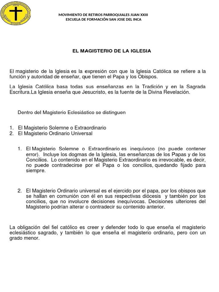 El Magisterio de La Iglesia | PDF